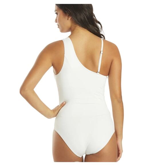 Carmen Marc Valvo Twisted White One Shoulder Cut Out One Piece Swimsuit 6 NWT - Picture 3 of 4